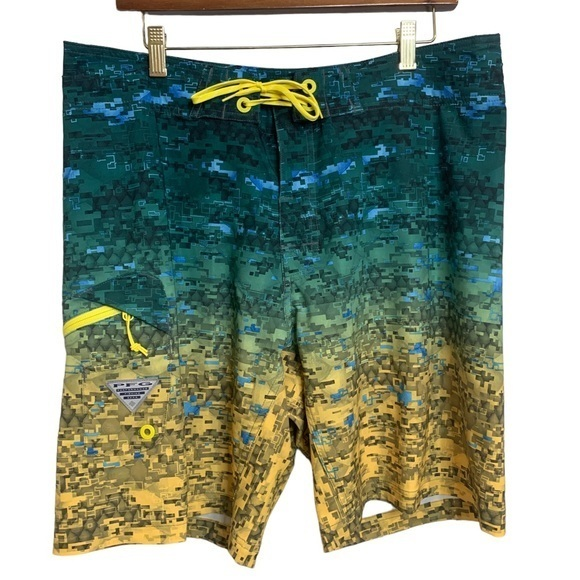 Columbia Mens Board Shorts Green Yellow‎ Blue Size 36W - Picture 1 of 11
